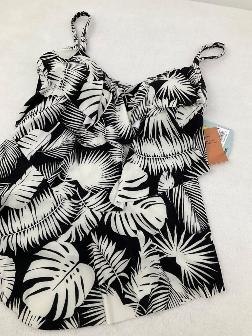Shade & Shore size XS 0-2 Black & White Tropical Print Swim Tankini Top NEW - Picture 3 of 9